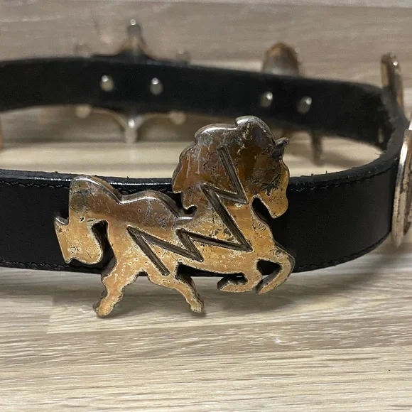 Black Leather Belt with Gold Accents - Picture 5 of 8